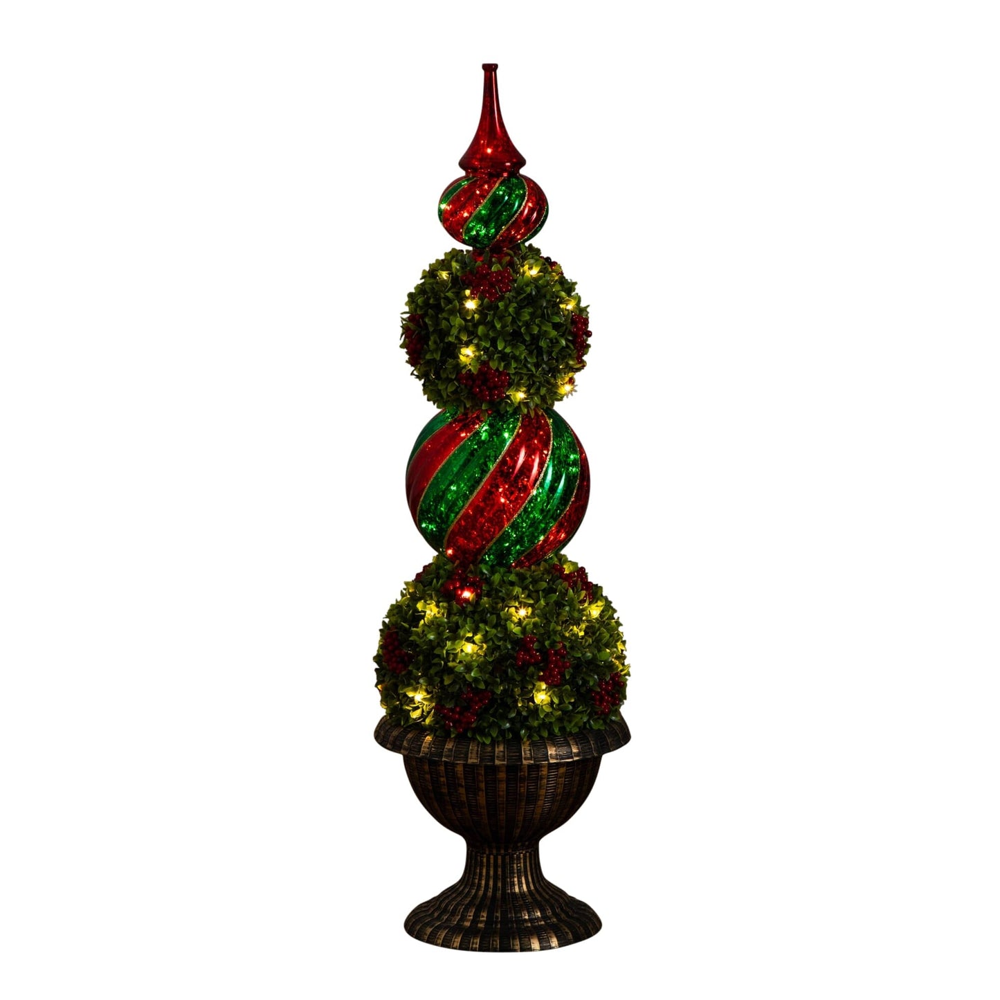 3' Pre-Lit Artificial Christmas Ornament Boxwood Topiary Tree with 70 Warm White LED Lights