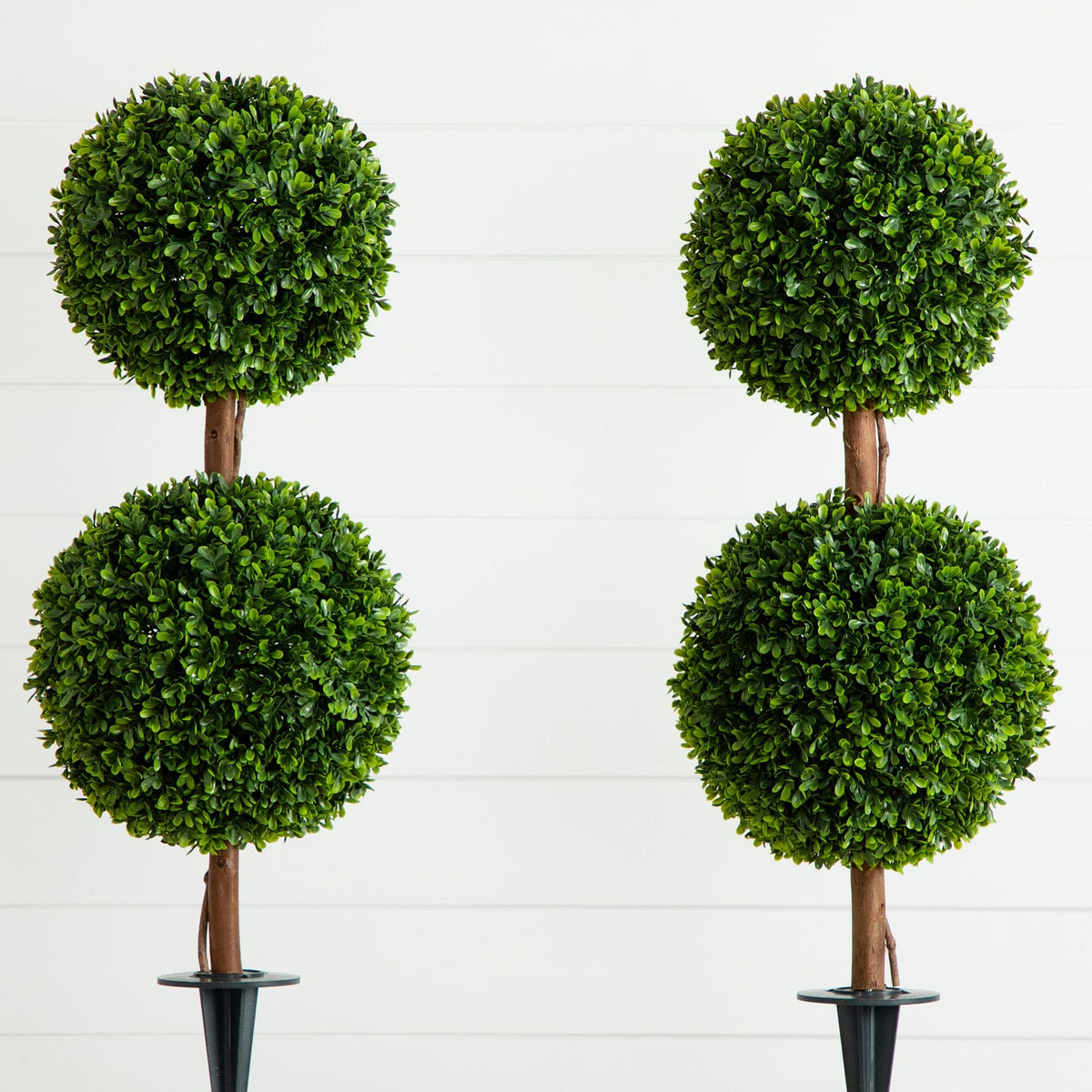 3’ UV Resistant Artificial Double Ball Boxwood Topiary with Integrated Ground Stake (Indoor/Outdoor) - Set of 2