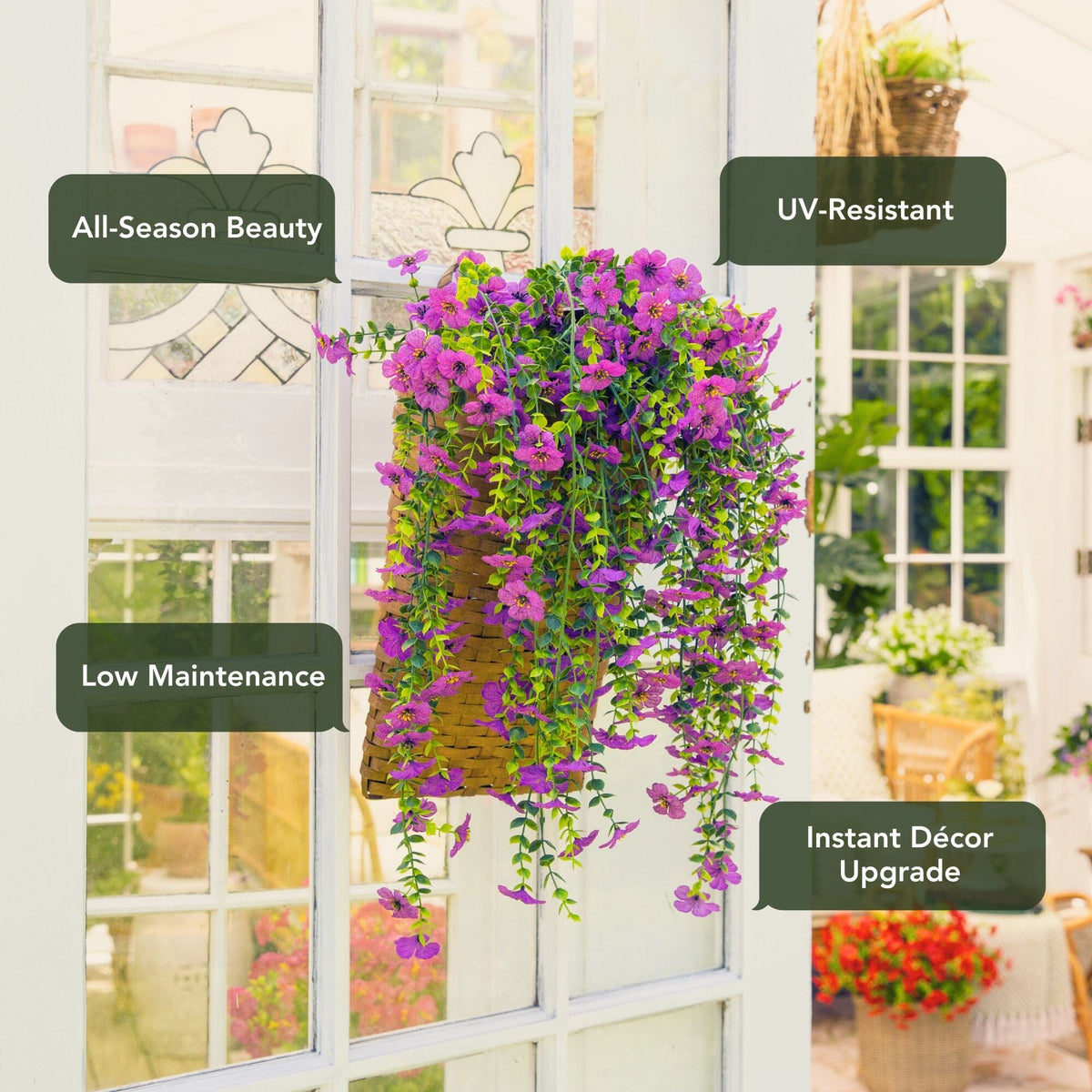30" UV Resistant Artificial Daisy Hanging Plant (Indoor/Outdoor) - Set of 6
