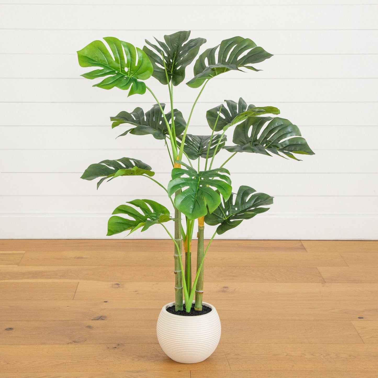3.5' Artificial Monstera Tree in White Round Planter