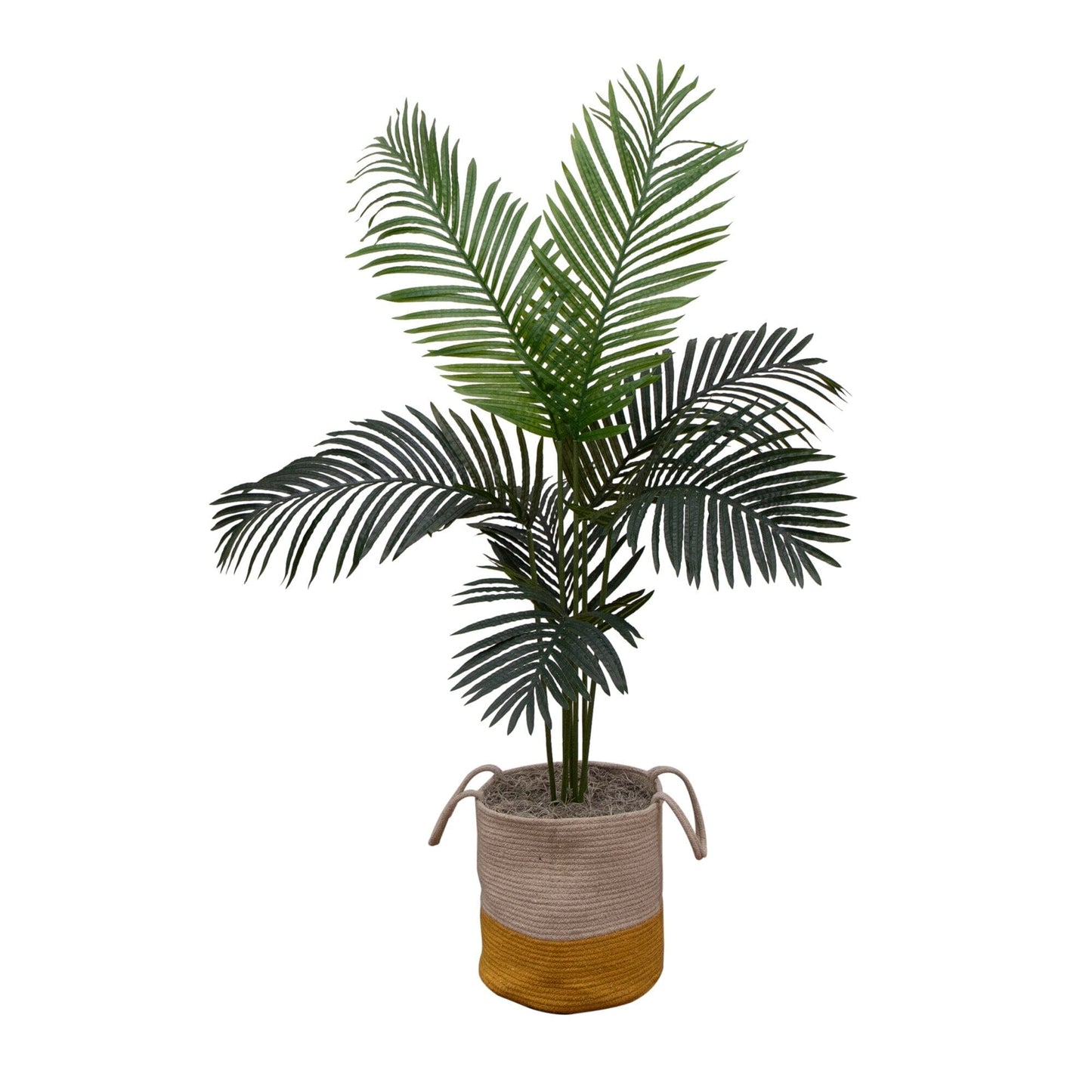 4' Artificial Paradise Palm Tree in Yellow Striped Basket