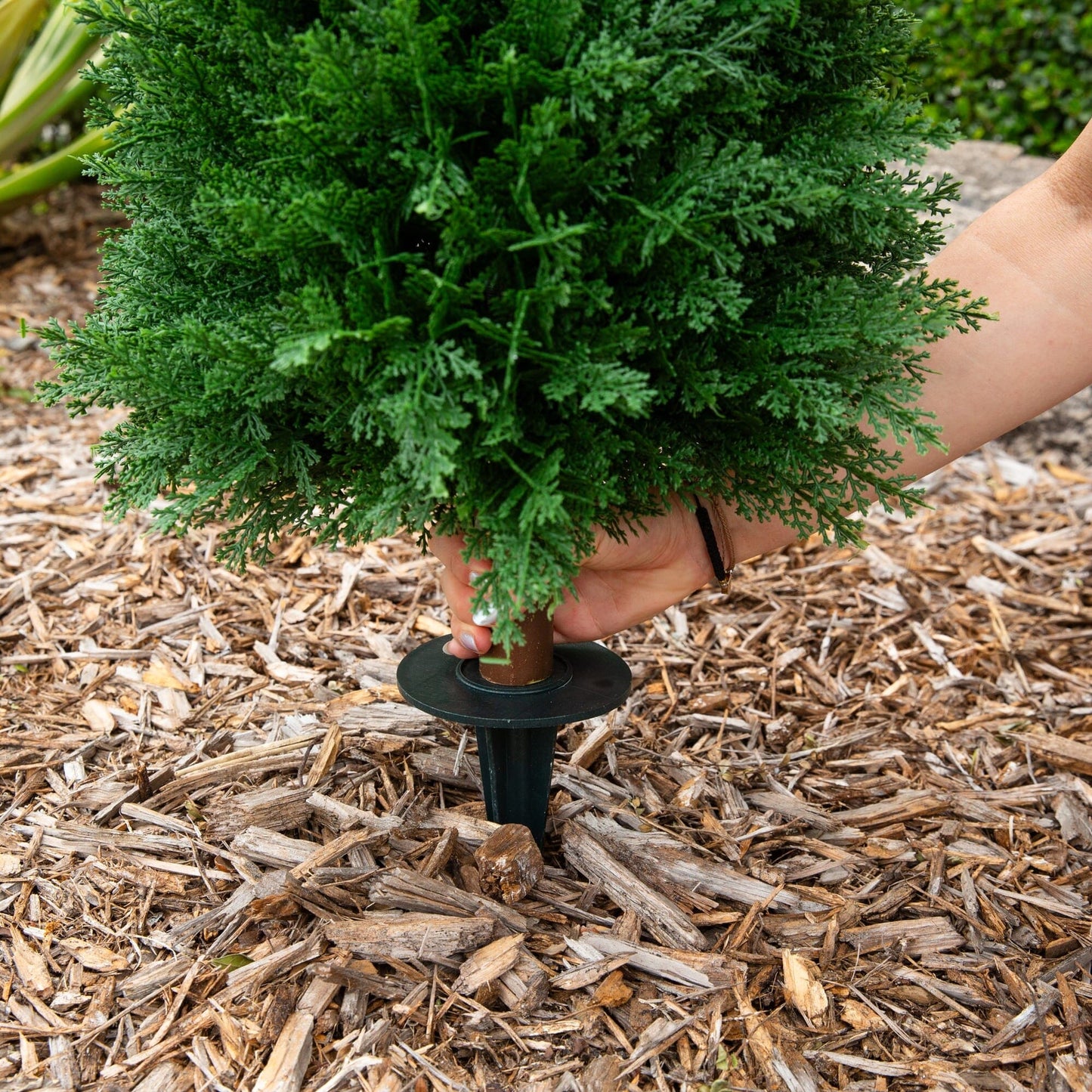 4-ft UV Resistant Artificial Cedar Plant with Integrated Ground Stake (Indoor/Outdoor) - Set of 2