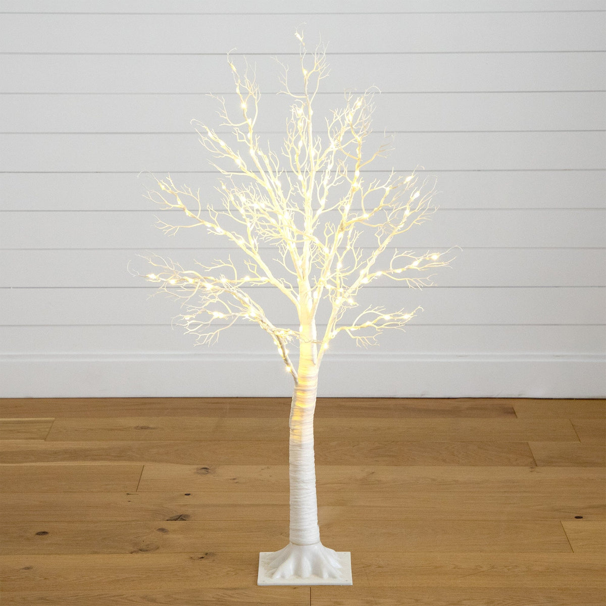 4’ Pre-Lit Artificial White Twig Tree with 160 Warm White LED Lights