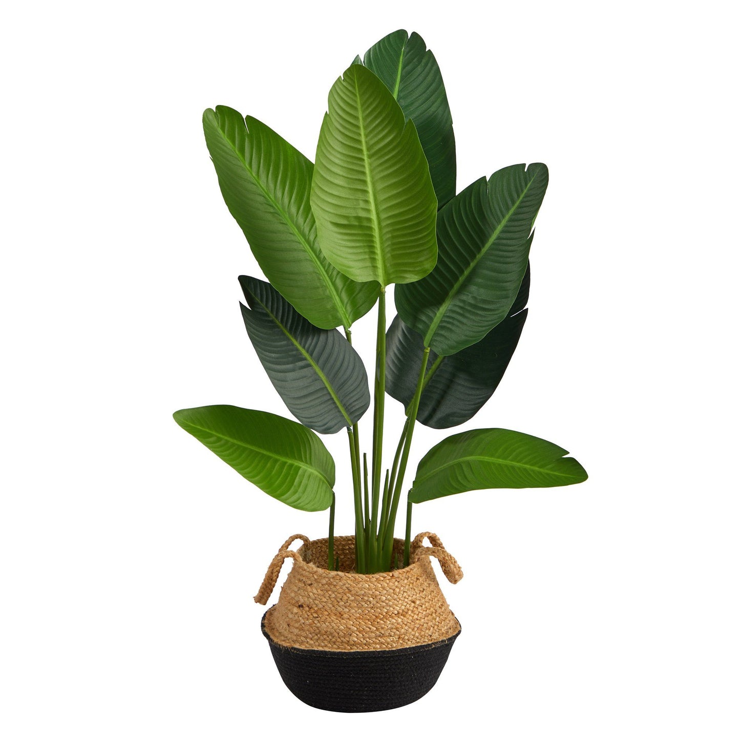 4’ Traveler's Palm Artificial Tree in Boho Chic Handmade Cotton & Jute Black Woven Planter