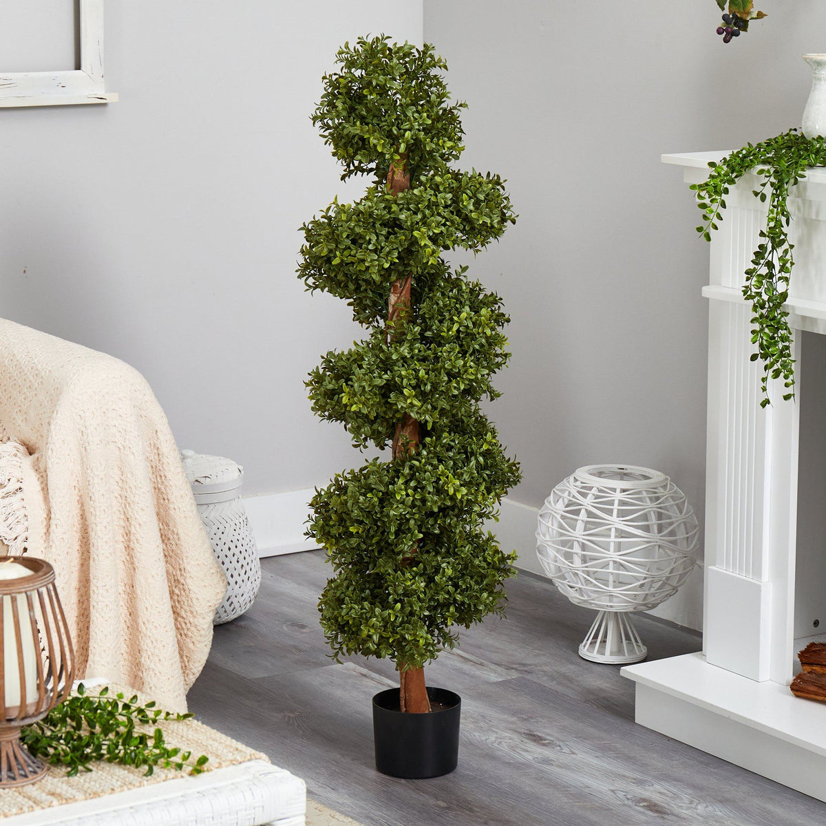46” Boxwood Topiary Spiral Artificial Tree (Indoor/Outdoor)