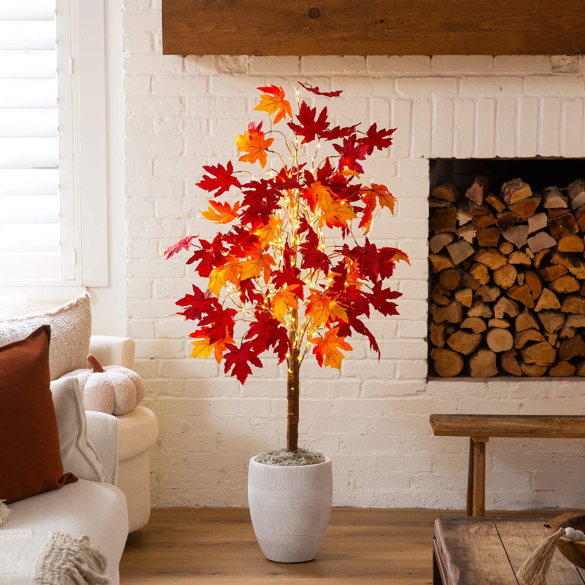 5' Pre-Lit Autumn Weeping Maple Artificial Fall Tree with 240 Warm White LED Lights