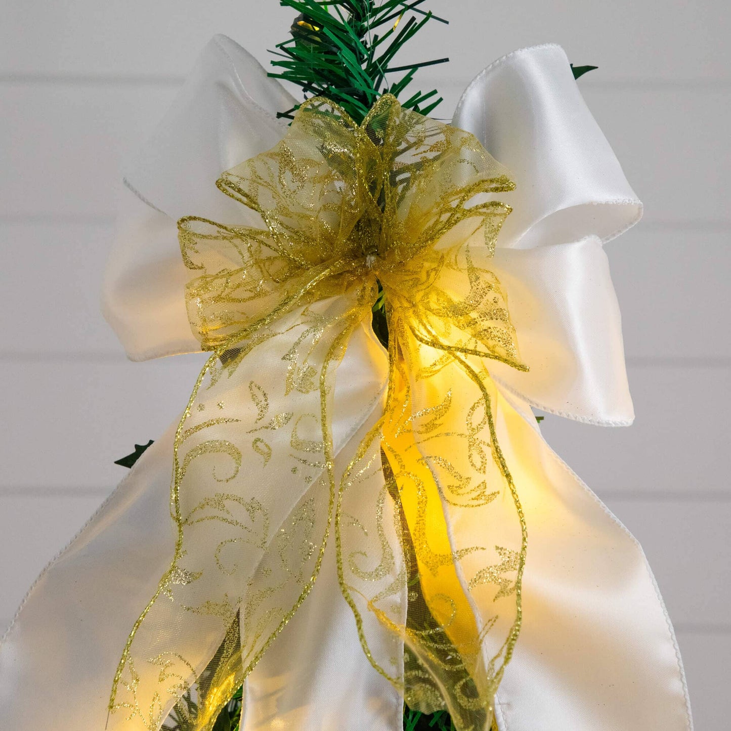 5' Pre-Lit Artificial Pop up Christmas Tree with Gold & Silver Ornaments, Ribbons and 100 Warm White LED Lights