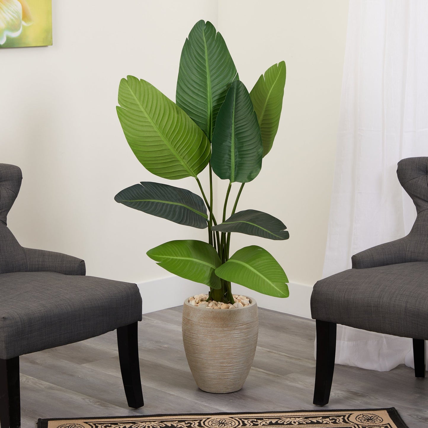 50” Traveler's Palm Artificial Tree in Sand-Colored Planter