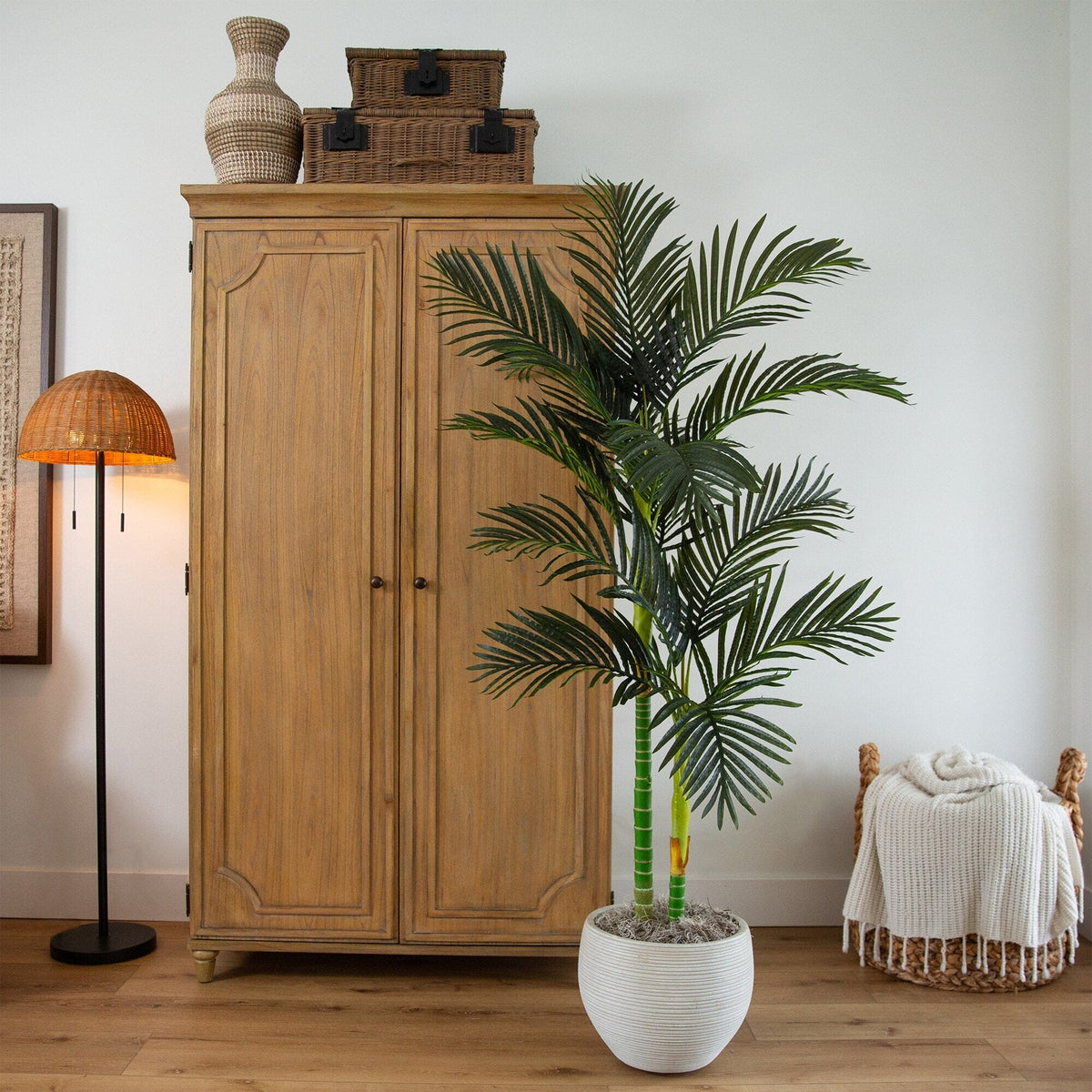 6’ Artificial Double Stalk Golden Cane Palm Tree