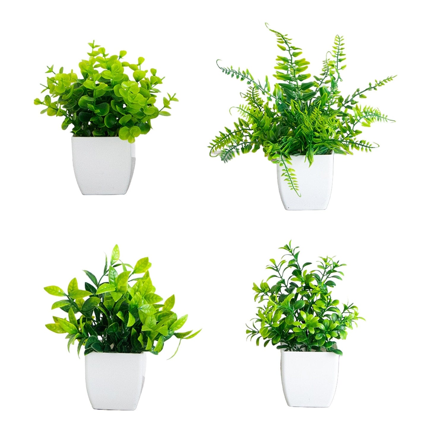 6” Artificial Mixed Botanical Plant in White Square Pot - Set of 4