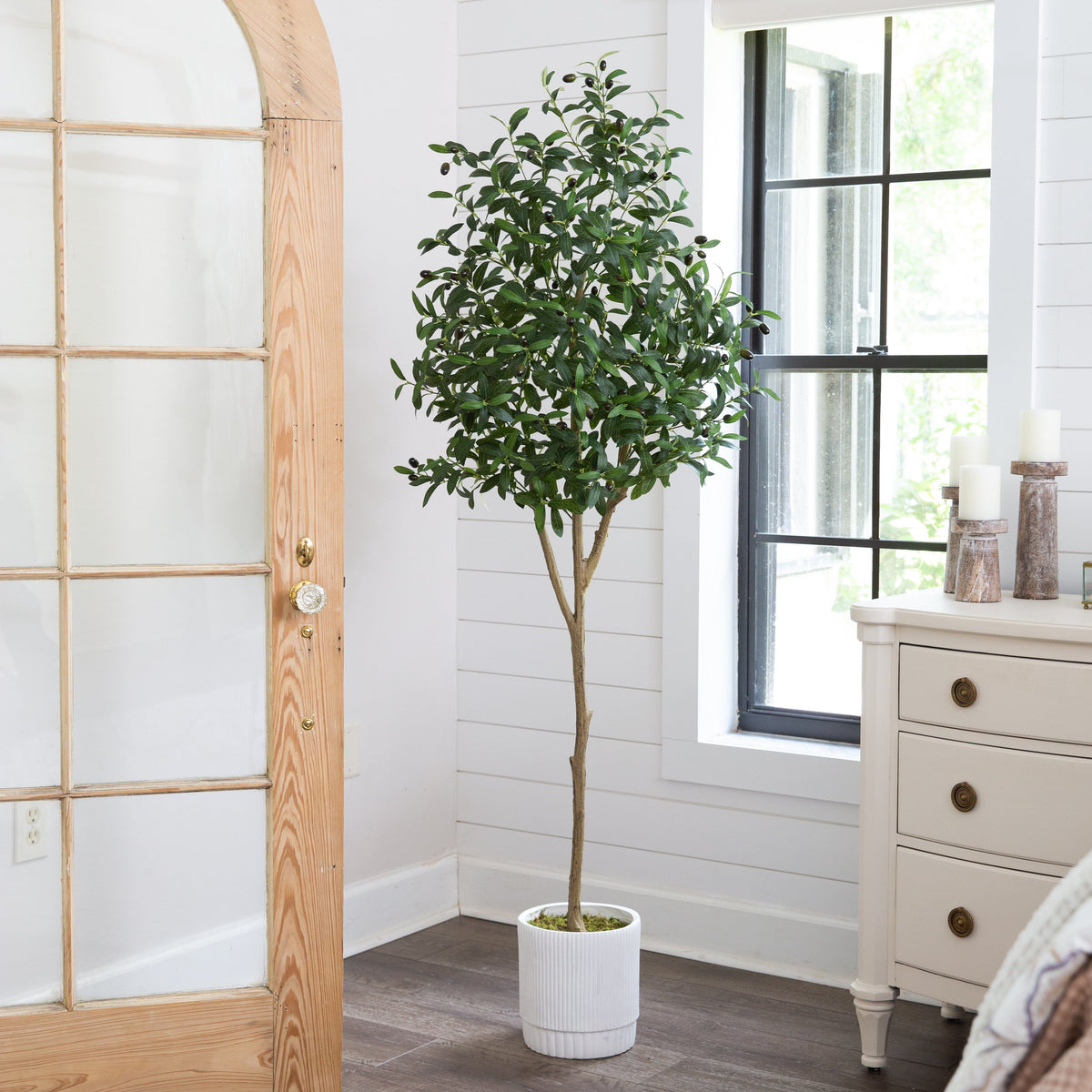 6’ Artificial Olive Tree with White Decorative Planter