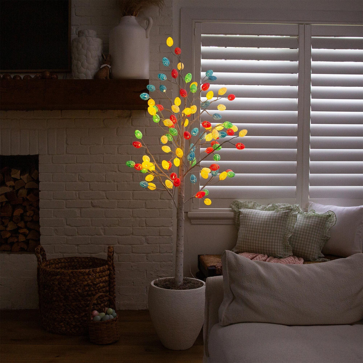 6' Pre-Lit Artificial Easter Twig Tree with 96 Egg Shaped LED Ornaments