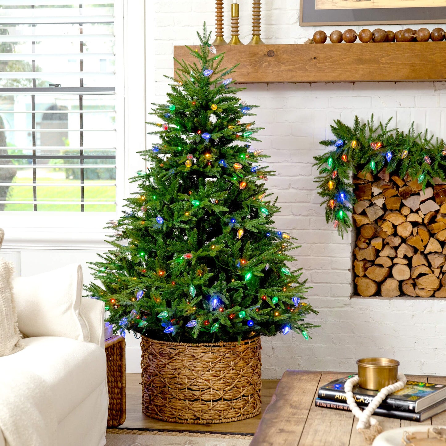 6' Pre-Lit Artificial Luxembourg Pine Christmas Tree with 250 Multicolored Traditional Bulb LED Lights