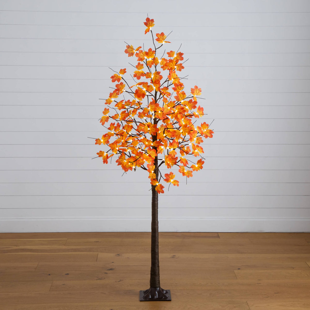 6' Pre-Lit Minimalist Autumn Maple Artificial Fall Tree with 120 Warm White LED Lights