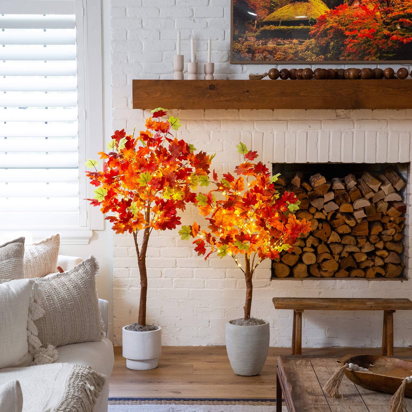 6' Pre-Lit Shades of Autumn Maple Artificial Fall Tree with 360 Warm White LED Lights