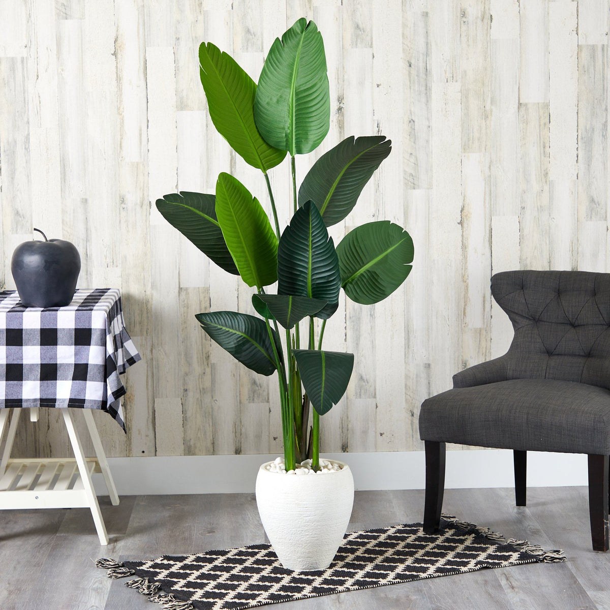63” Traveler's Palm Artificial Tree in White Planter