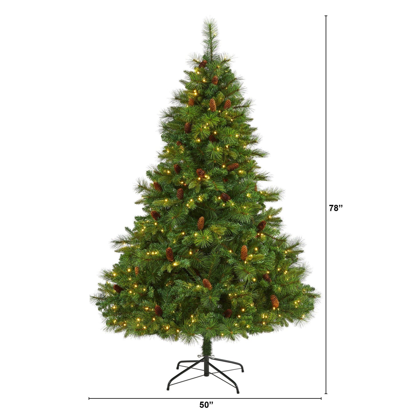 6.5’ West Virginia Full Bodied Mixed Pine Artificial Christmas Tree with 400 Clear LED Lights and Pine Cones