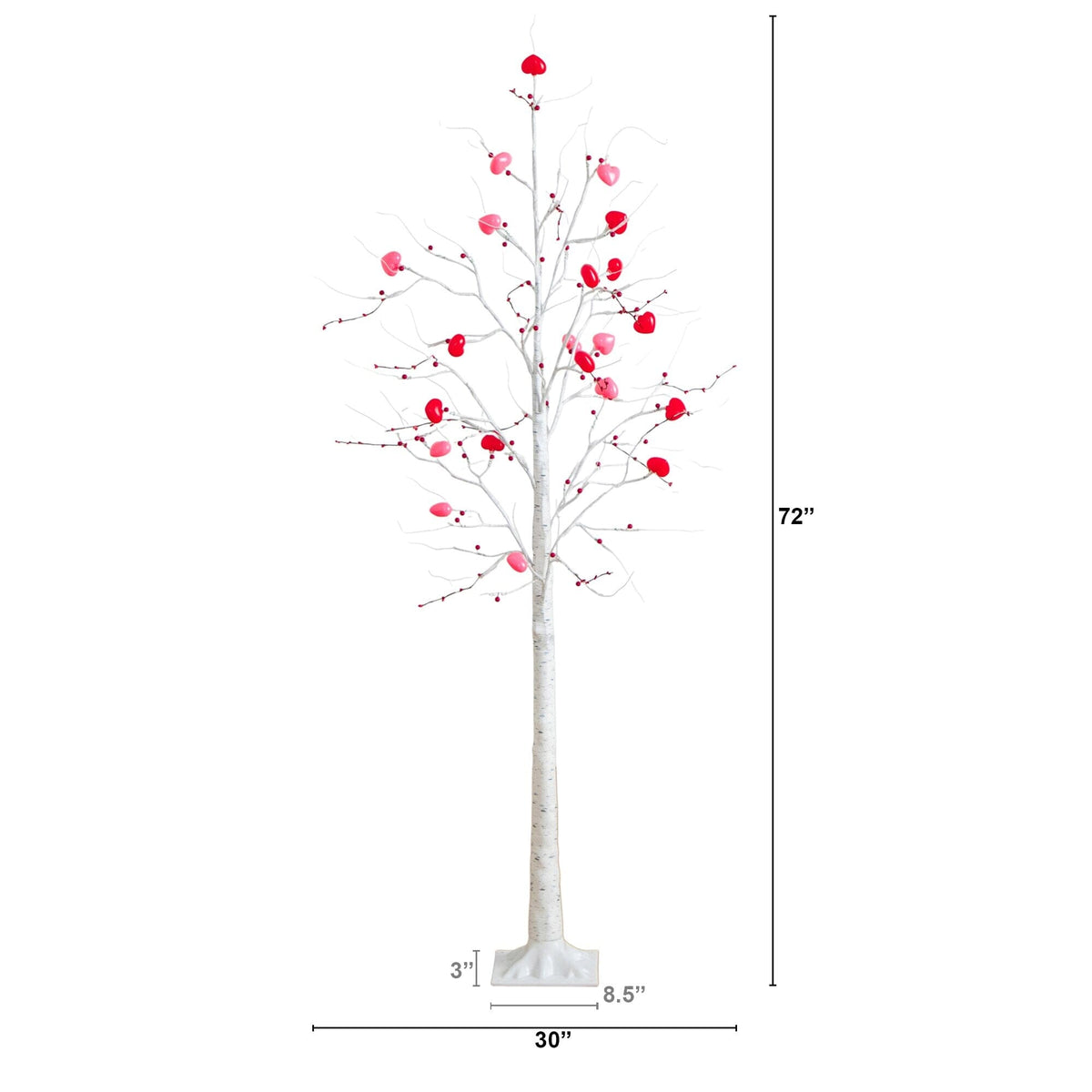 6' Pre-Lit Artificial Valentine's Day Twig Tree with 96 Heart Shaped LED Lights and Red Berries
