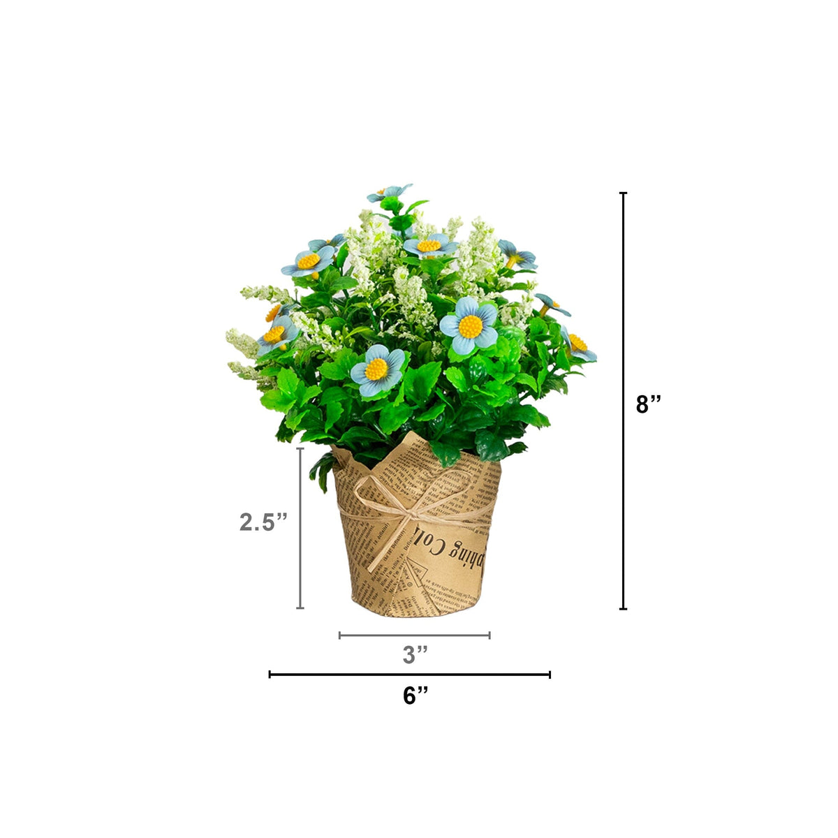 8" Artificial Daisy Plant in Newspaper Wrapped Planter -Set of 3