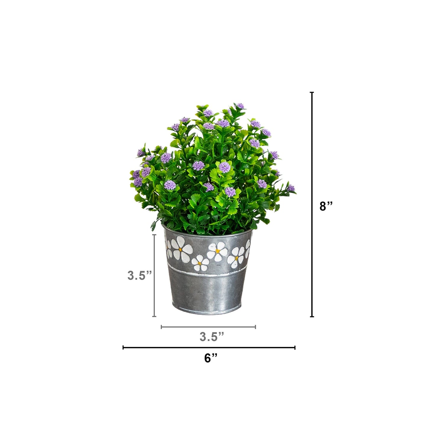 8” Artificial Flowering Plant in Decorative Daisy Tin Planter -Set of 3