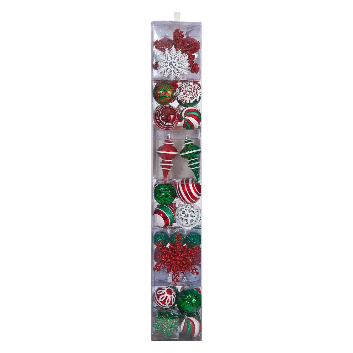 70 Red and Green Shatterproof Christmas Tree Ornament Set with Re-Useable Container