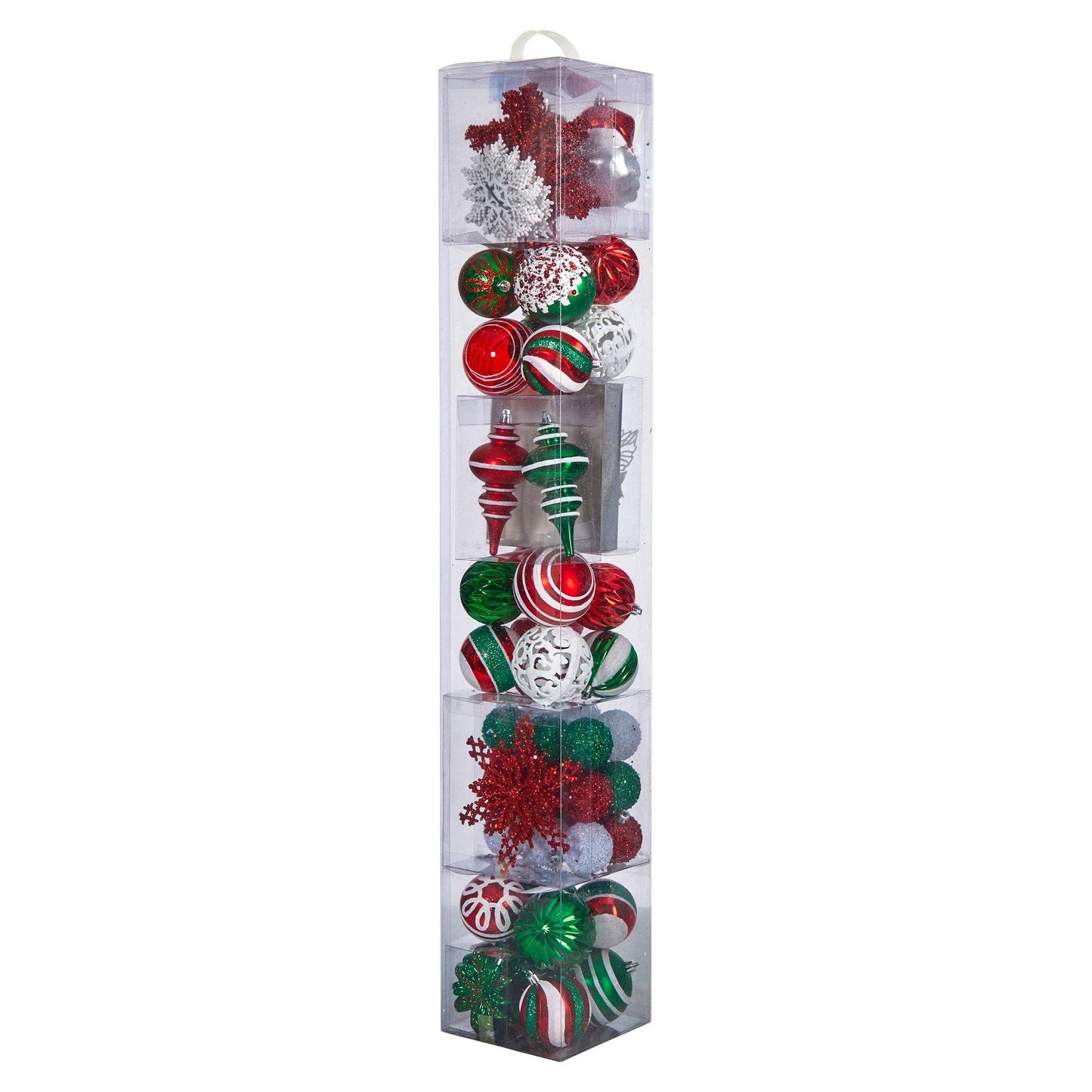 70 Red and Green Shatterproof Christmas Tree Ornament Set with Re-Useable Container