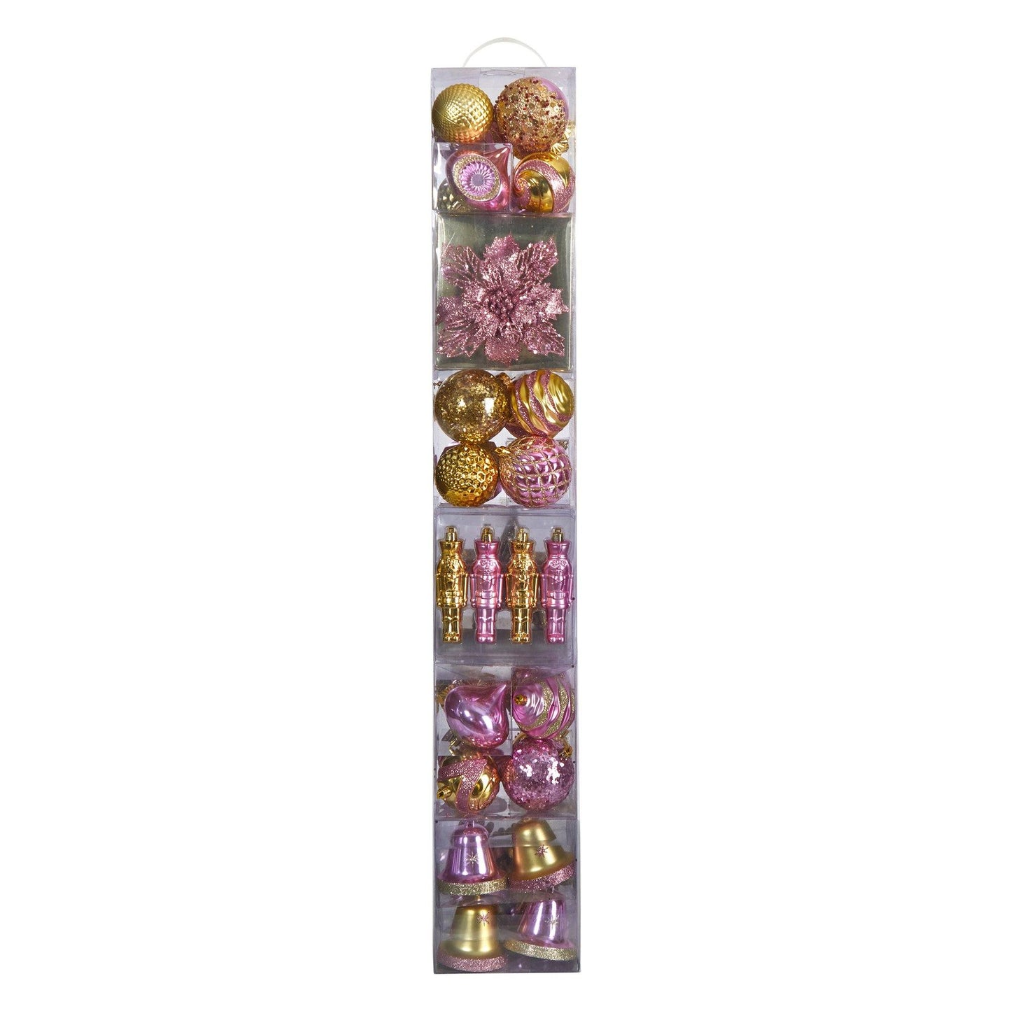 70 Pink and Gold Shatterproof Christmas Tree Ornament Set with Re-Useable Container