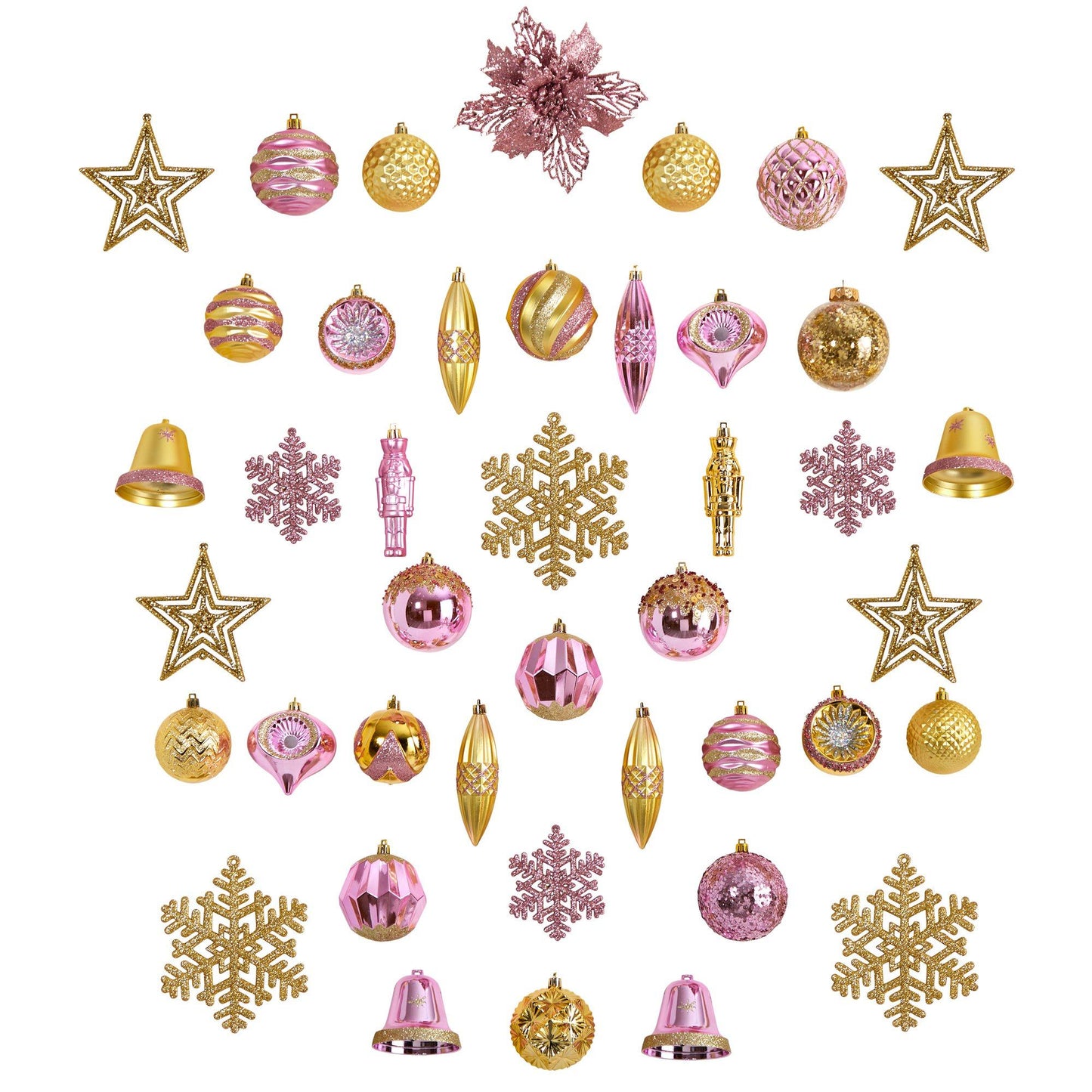 70 Pink and Gold Shatterproof Christmas Tree Ornament Set with Re-Useable Container