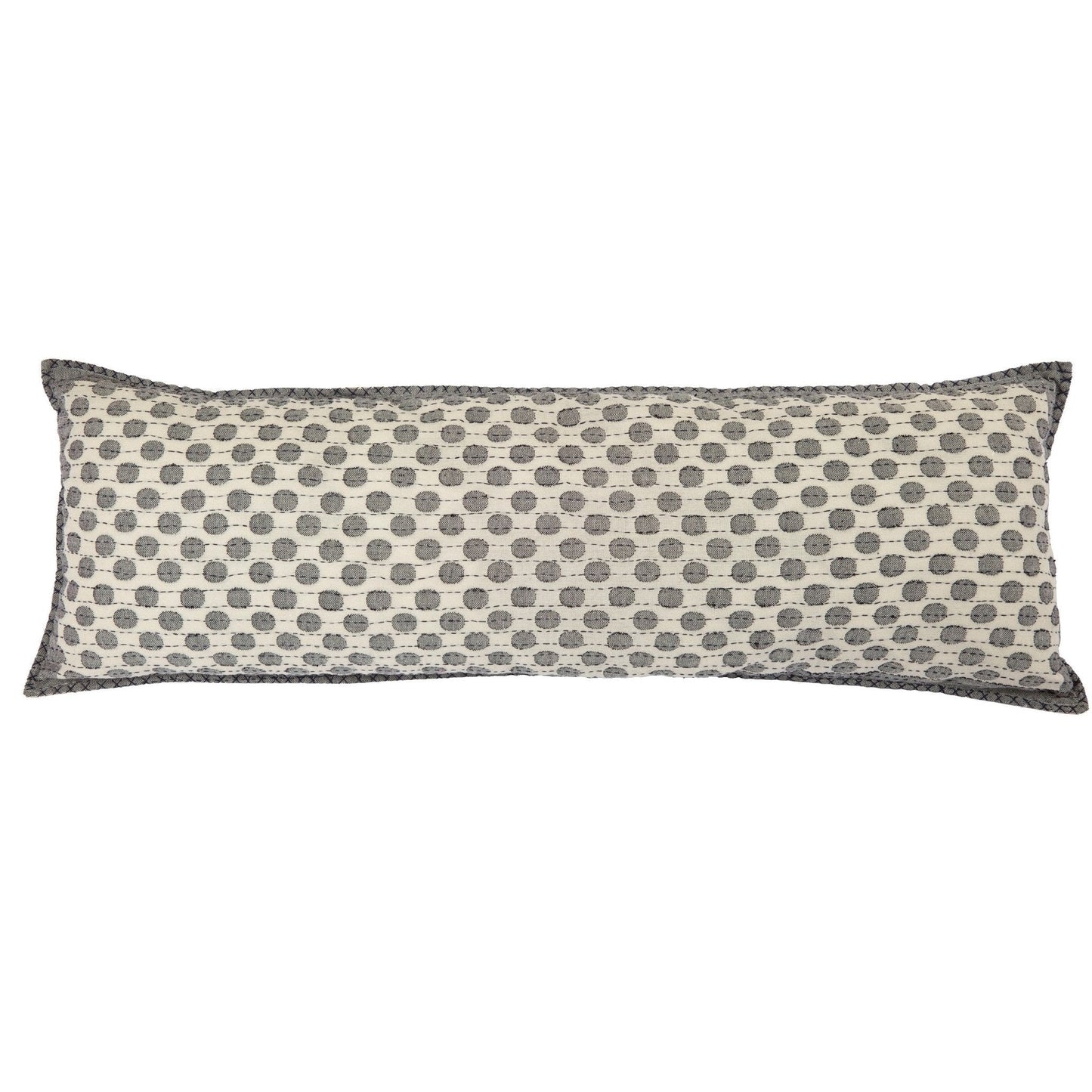 Artisan Hand Loomed Cotton Lumbar Pillow - Gray Dots - 16"x48" Arcadia Home