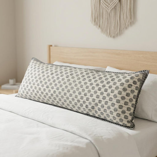 Artisan Hand Loomed Cotton Lumbar Pillow - Gray Dots - 16"x48" Arcadia Home