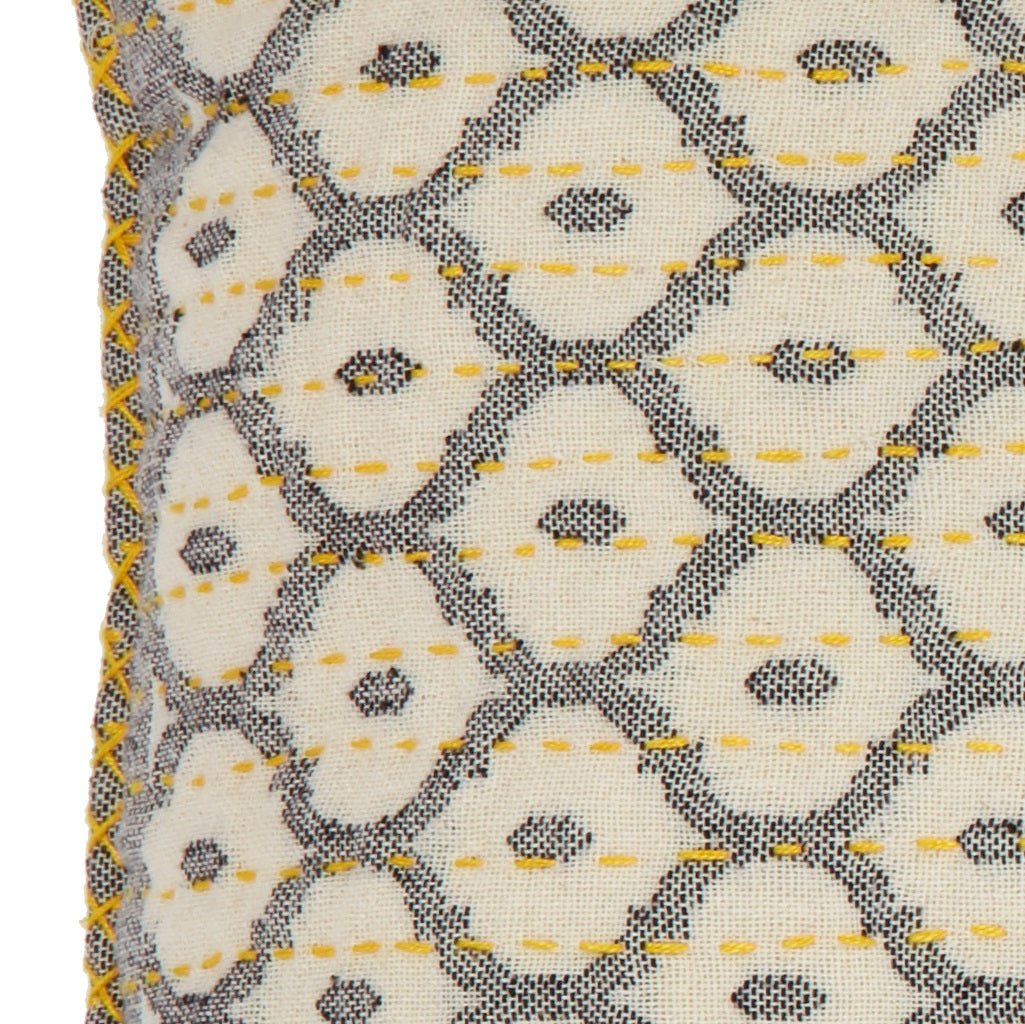 Artisan Hand Loomed Cotton Lumbar Pillow - Gray Yellow Stitching - 16"x48" Arcadia Home