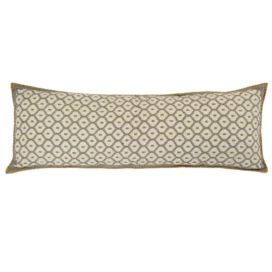 Artisan Hand Loomed Cotton Lumbar Pillow - Gray Yellow Stitching - 16"x48" Arcadia Home