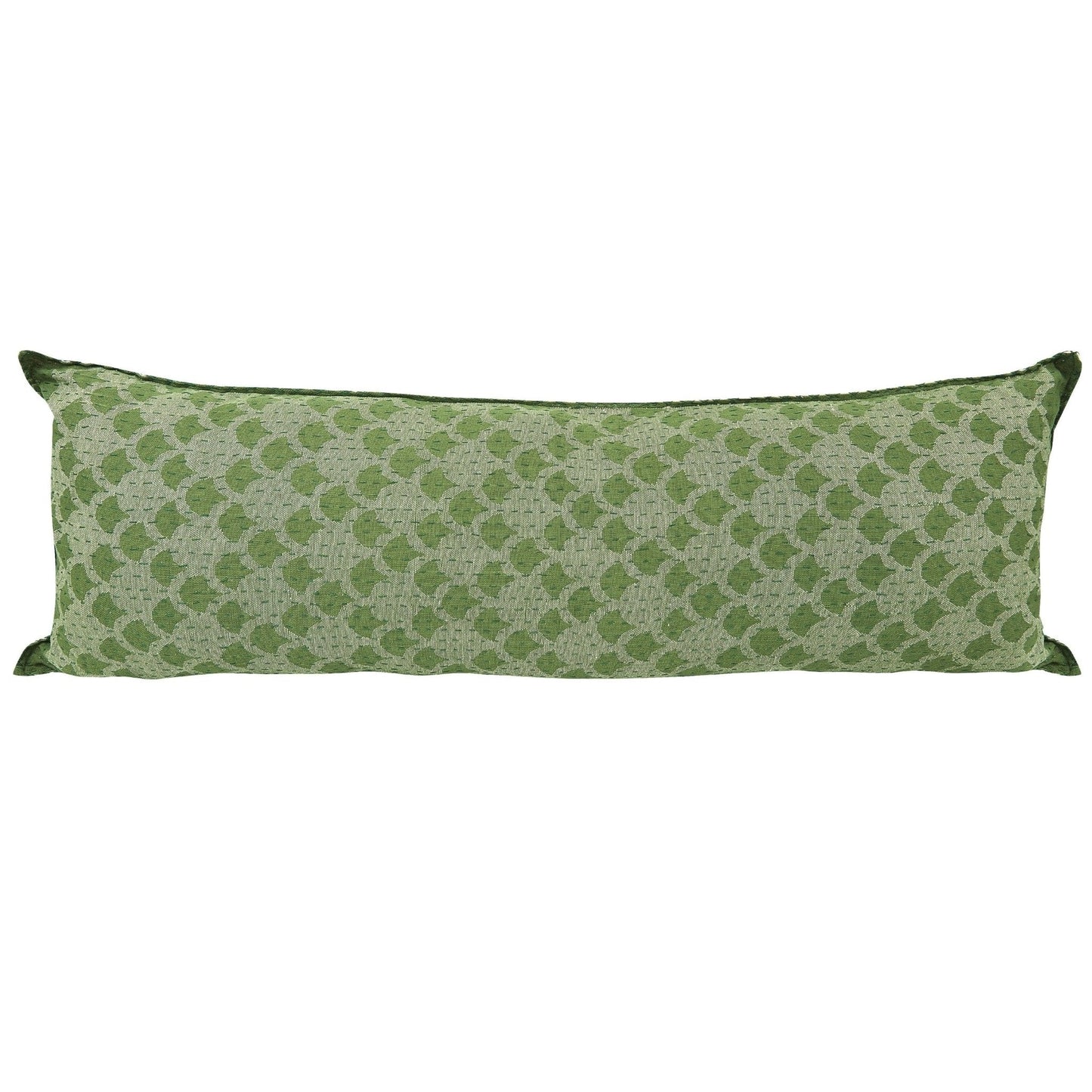 Artisan Hand Loomed Cotton Lumbar Pillow - Green Ginkgo - 16"x48" Arcadia Home