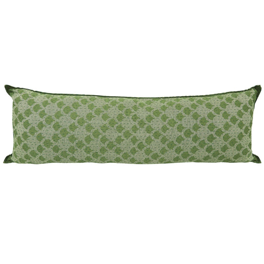 Artisan Hand Loomed Cotton Lumbar Pillow - Green Ginkgo - 16"x48" Arcadia Home