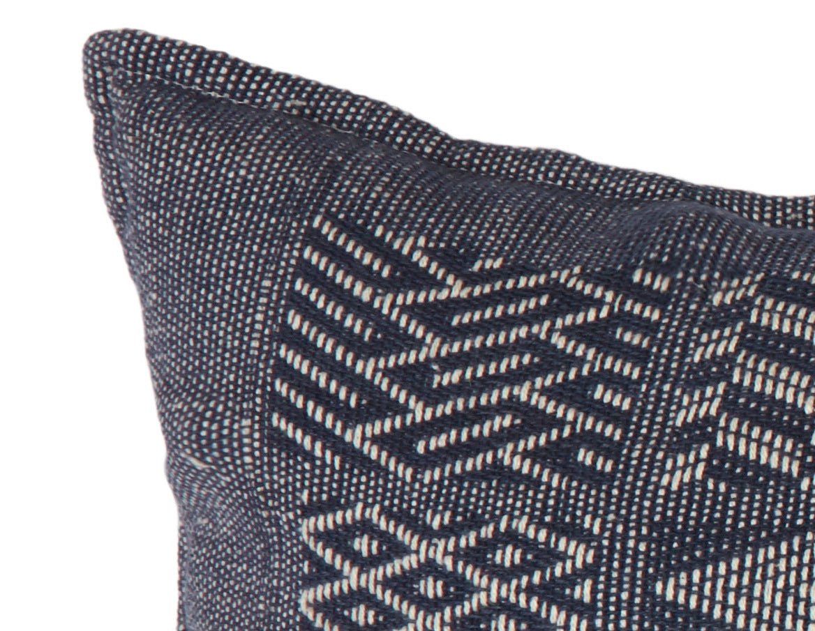 Artisan Hand Loomed Cotton Lumbar Pillow - Indigo Blocks - 16"x48" Arcadia Home