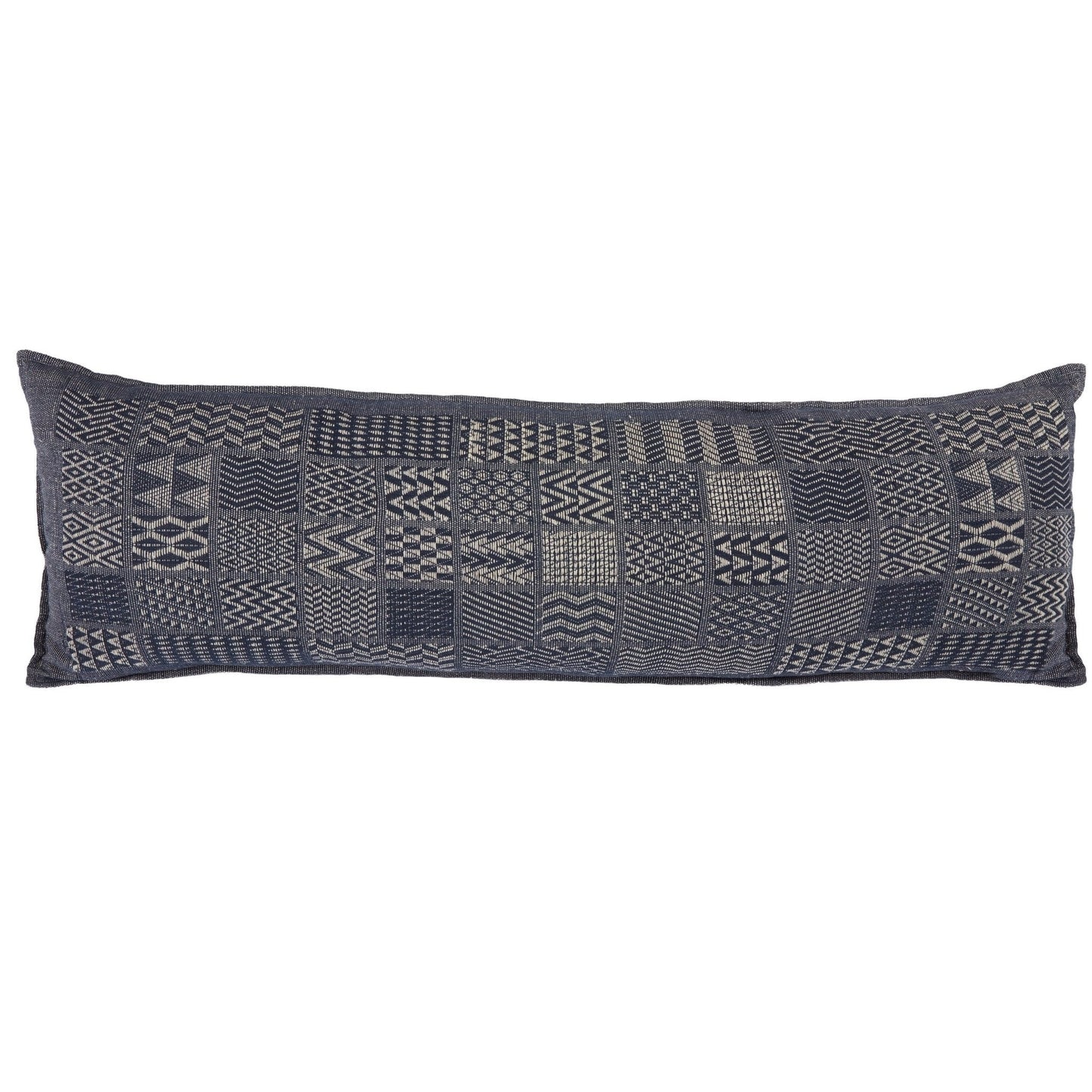 Artisan Hand Loomed Cotton Lumbar Pillow - Indigo Blocks - 16"x48" Arcadia Home
