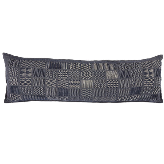 Artisan Hand Loomed Cotton Lumbar Pillow - Indigo Blocks - 16"x48" Arcadia Home