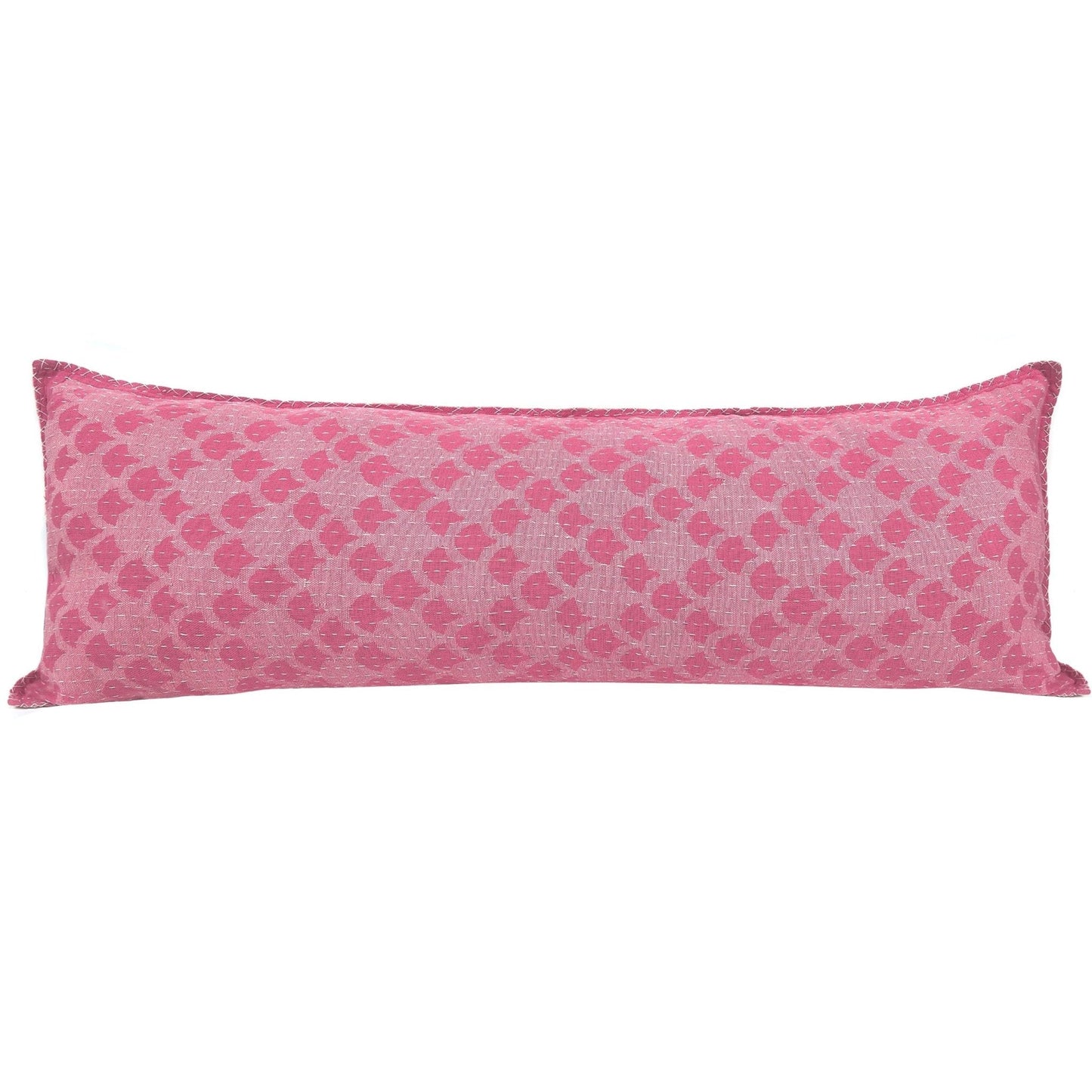 Artisan Hand Loomed Cotton Lumbar Pillow - Pink Ginkgo - 16"x48" Arcadia Home