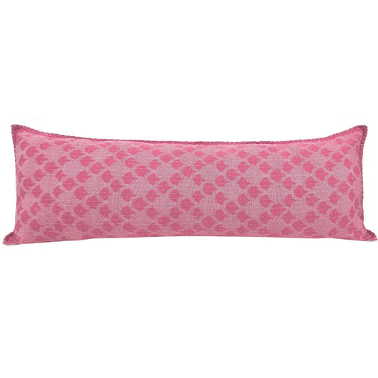 Artisan Hand Loomed Cotton Lumbar Pillow - Pink Ginkgo - 16"x48" Arcadia Home