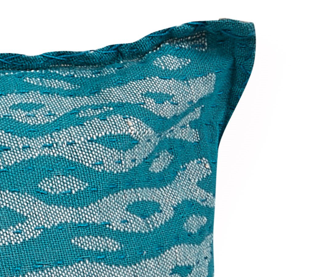 Artisan Hand Loomed Cotton Square Pillow - Blue Ocean Design - 24" Arcadia Home