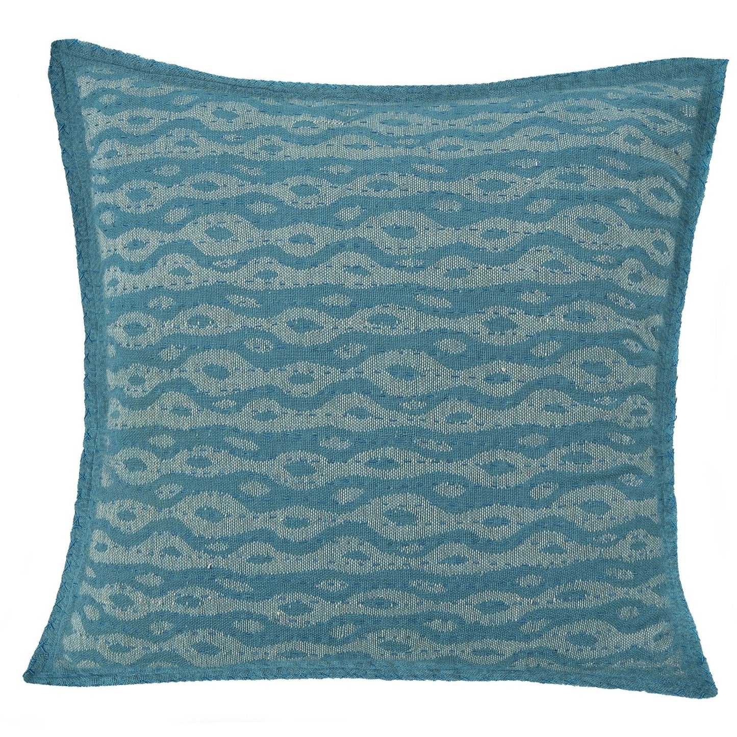 Artisan Hand Loomed Cotton Square Pillow - Blue Ocean Design - 24" Arcadia Home