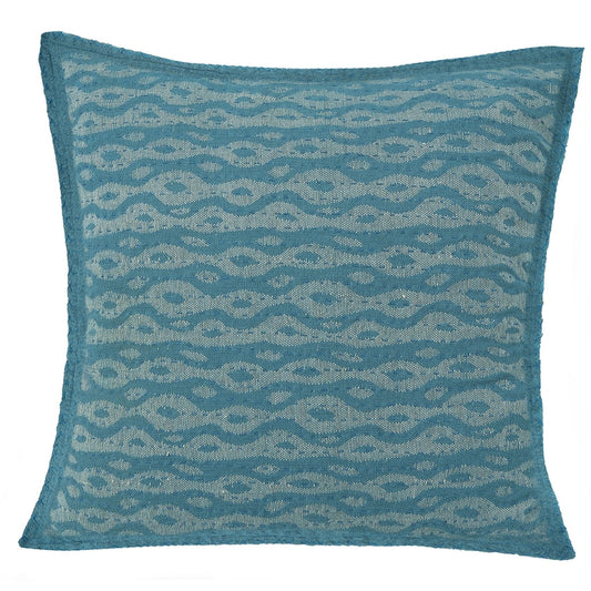Artisan Hand Loomed Cotton Square Pillow - Blue Ocean Design - 24" Arcadia Home