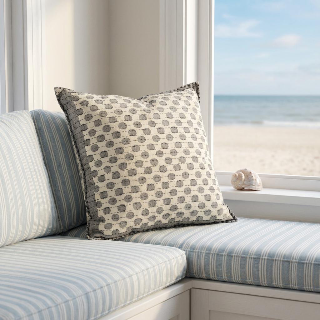 Artisan Hand Loomed Cotton Square Pillow - Dots Gray - 24" Arcadia Home