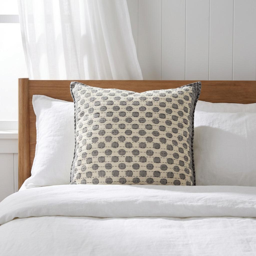 Artisan Hand Loomed Cotton Square Pillow - Dots Gray - 24" Arcadia Home