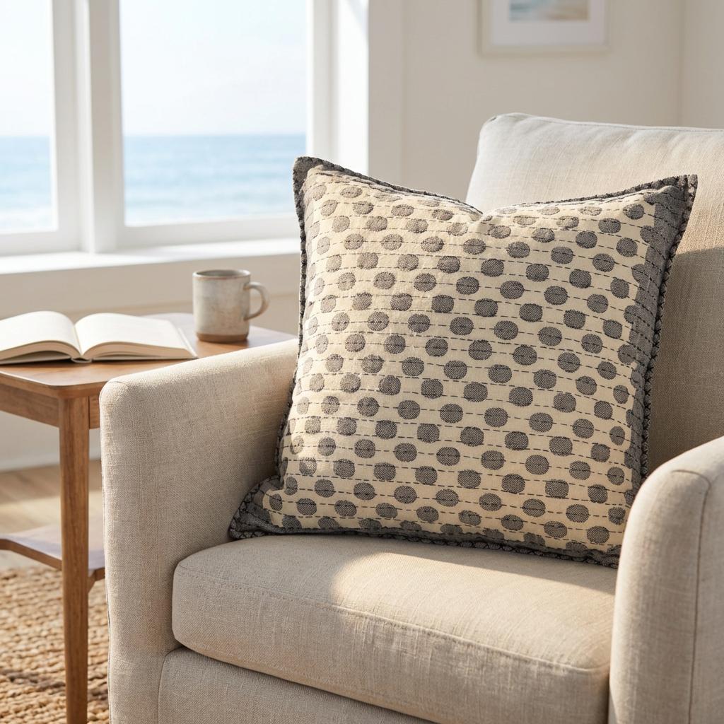 Artisan Hand Loomed Cotton Square Pillow - Dots Gray - 24" Arcadia Home