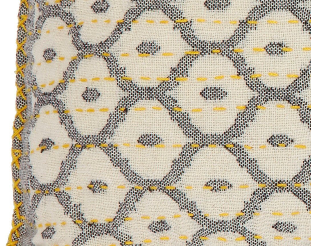 Artisan Hand Loomed Cotton Square Pillow - Gray Yellow Stitching - 24" Arcadia Home