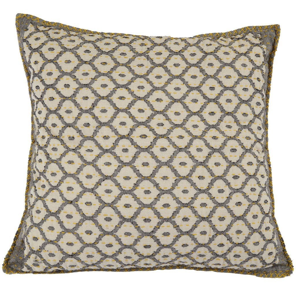 Artisan Hand Loomed Cotton Square Pillow - Gray Yellow Stitching - 24" Arcadia Home