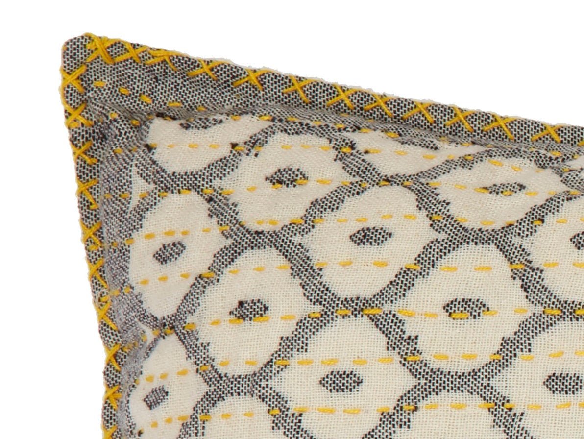 Artisan Hand Loomed Cotton Square Pillow - Gray Yellow Stitching - 24" Arcadia Home