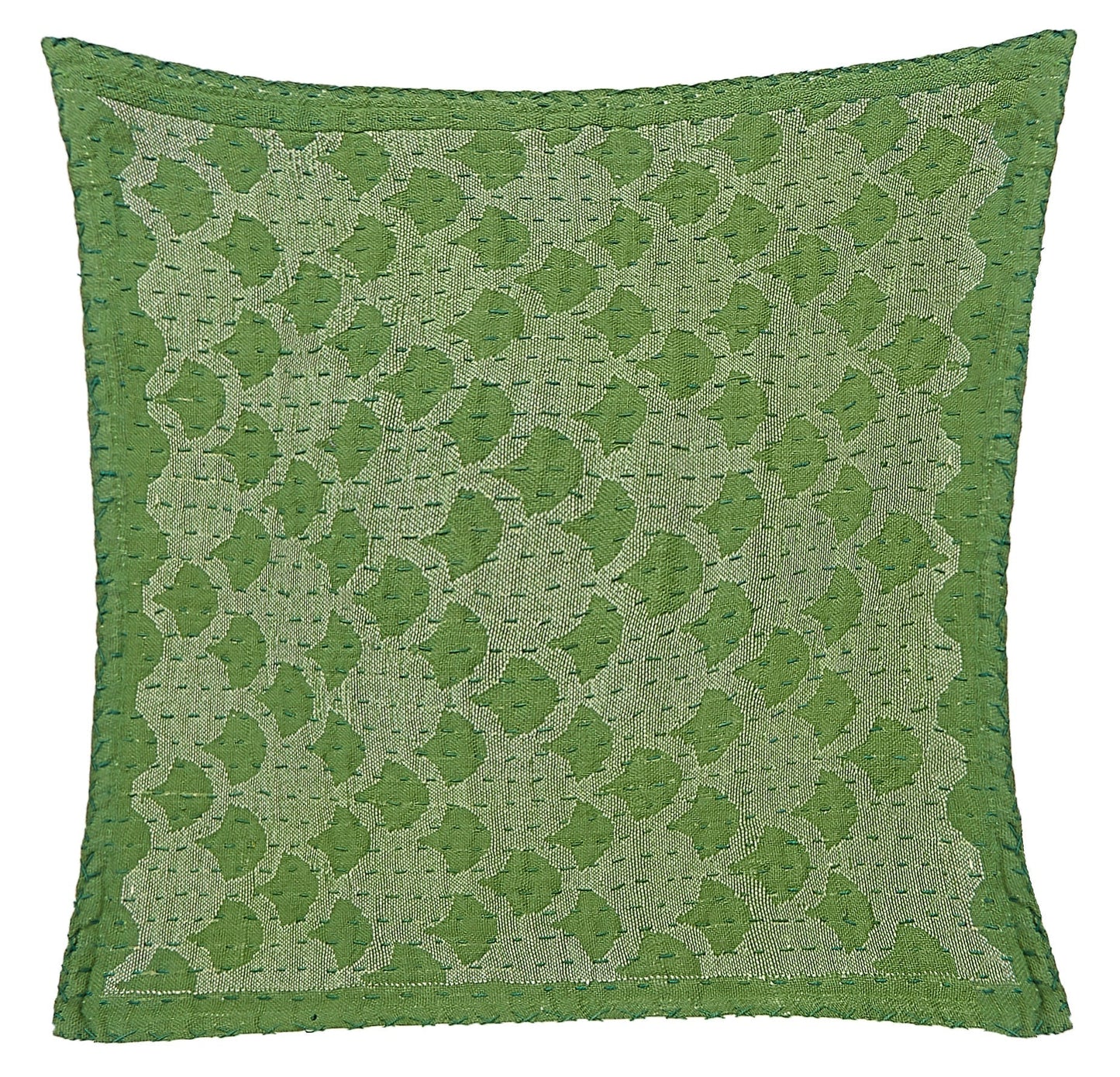 Artisan Hand Loomed Cotton Square Pillow - Green Ginkgo Design - 24" Arcadia Home