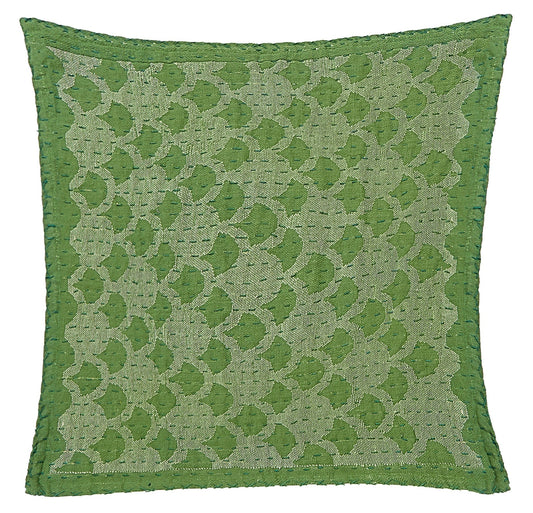 Artisan Hand Loomed Cotton Square Pillow - Green Ginkgo Design - 24" Arcadia Home
